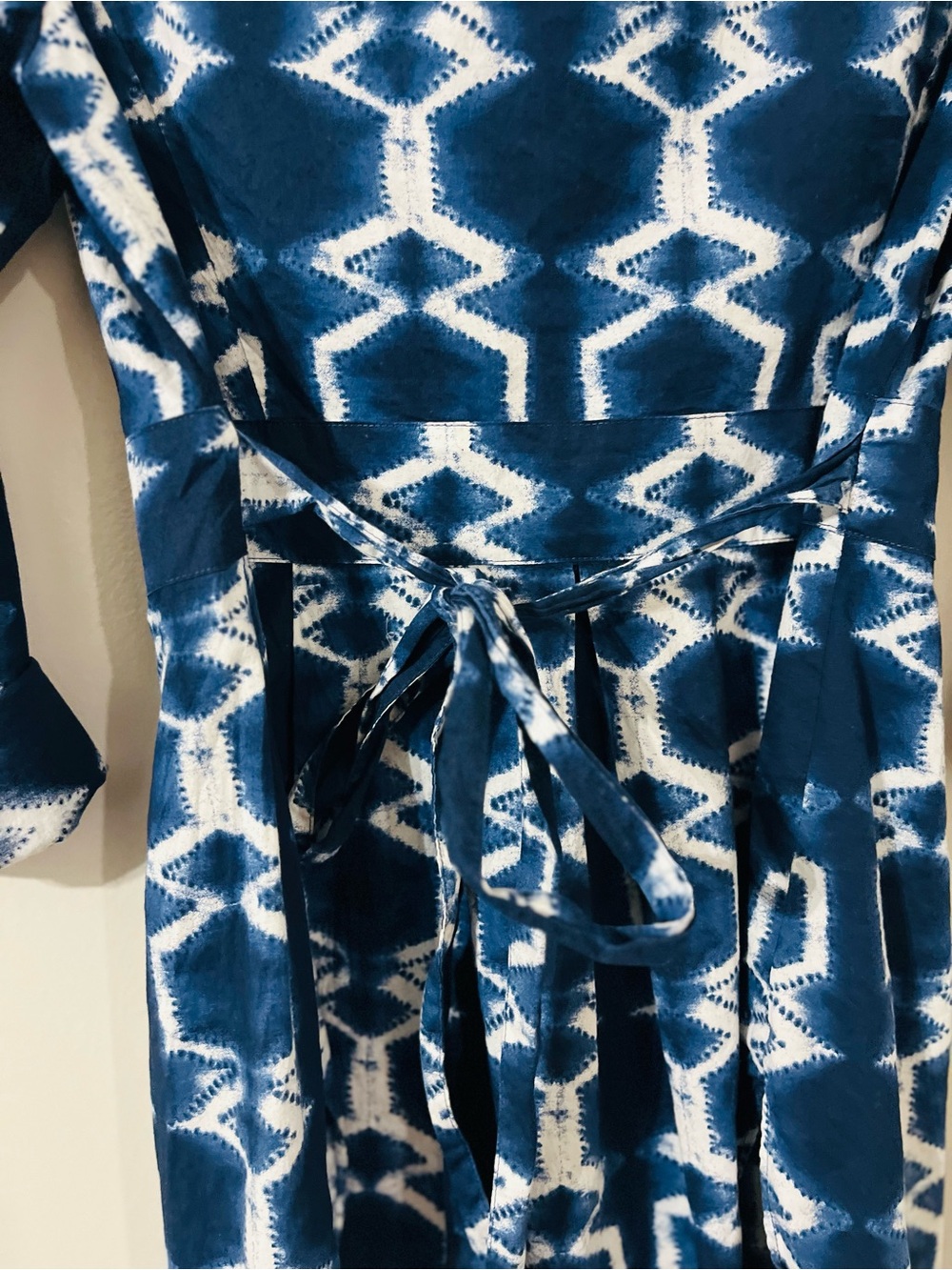 Lafayette 148 Cotton Blue White Batik Print Button Up Shirt Jacket Tie Belt Sz 4 - Picture 4 of 6